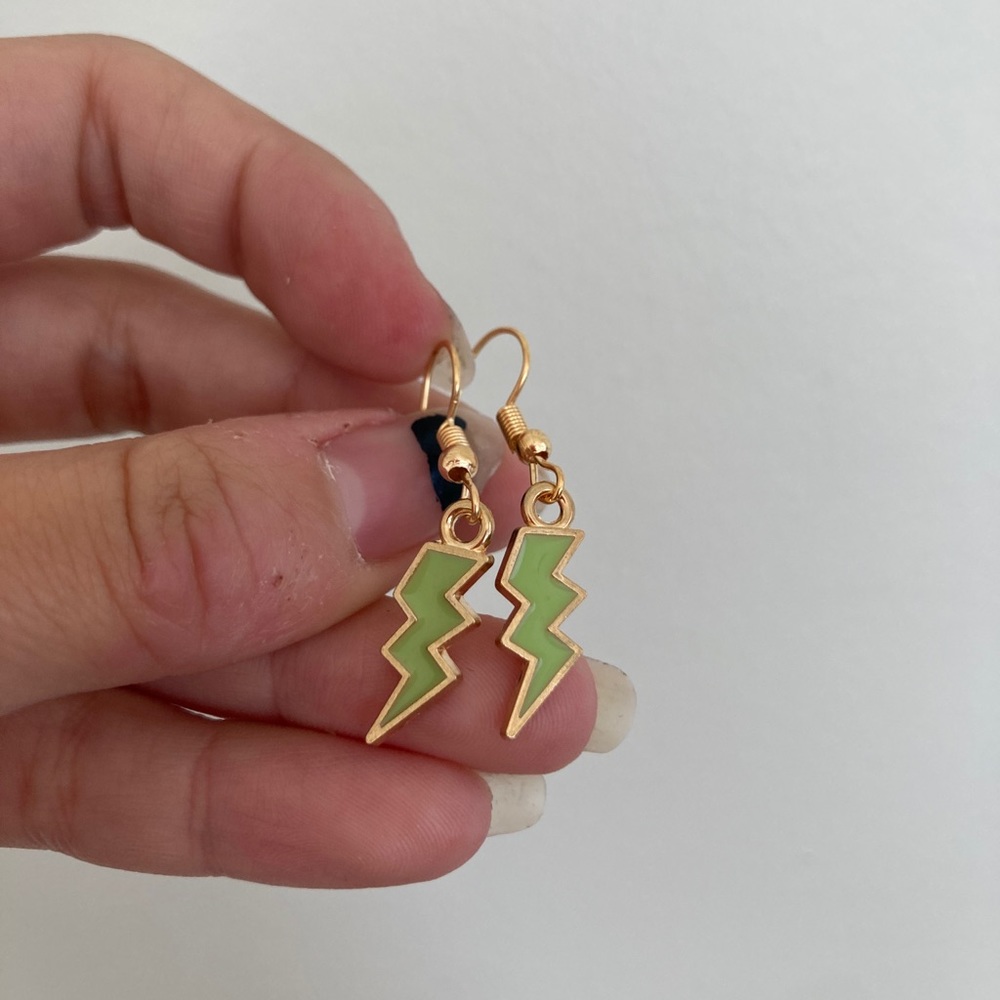 green lightning bolt earrings